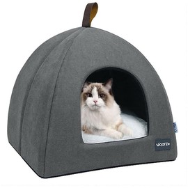Voarge Cat Cave Cat Bed, Soft Cat Cave, Soft Warm Plush Cat Beds, Cat Nest with Removable Inner Cushion, Grey S
