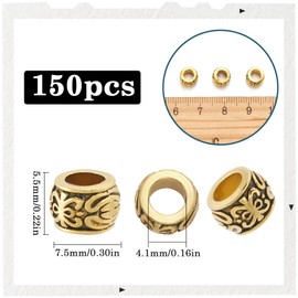 SOFPLATE 1 Box 150Pcs Large Hole Alloy Beads Gold European Spacer Bead Bulk Antique Alloy Metal Rondelle Column Barrel Charm Loose Beads for Bracelets Beading Earrings Necklace Jewelry Snake Chain