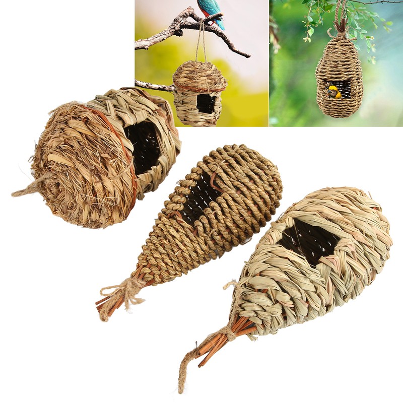 3Pcs Hummingbird House Small Grass Hanging Hand Woven Hummingbird House