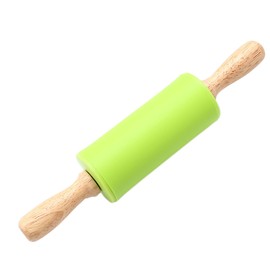 Green Rolling Pin, 9 Inch Silicon Rolling Pin with Wooden Handle for Kneading the Dough of Baking Bread, Pizza, Cookie, Noodles (green, 9 inch)