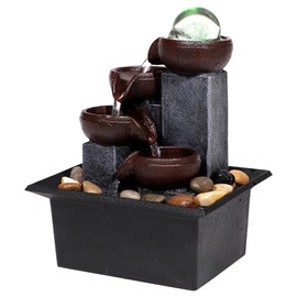 Water Fountains Indoor-Waterfall-Tabletop Fountain-Desk Fountain with Rainbow Colors LED Lighting from Spinning Crystal Ball-Relaxing Waterfall n River Rocks for Natural Feng Shui Effect