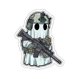 Tactical Ghost In a Sheet Sticker, Funny Ghost Sticker, Vinyl Sticker, Bookish Sticker, Book Sticker, Laptop Sticker, Tumbler sticker, Water bottle sticker - Size: 3x3, Pack: 1