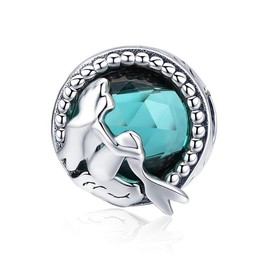 Mermaid Underwater 925 Sterling Silver Mermaid's Missing Round Charms Beads fit Women Bracelets Necklaces DIY Jewellery Making