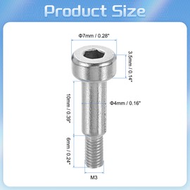 sourcing map 12Pcs 304 Stainless Steel Shoulder Bolt 4mm Shoulder Dia 10mm Shoulder Length M3 Thread Hex Socket Shoulder Bolts for Textile Hydraulic Injection Molding Machinery Industries