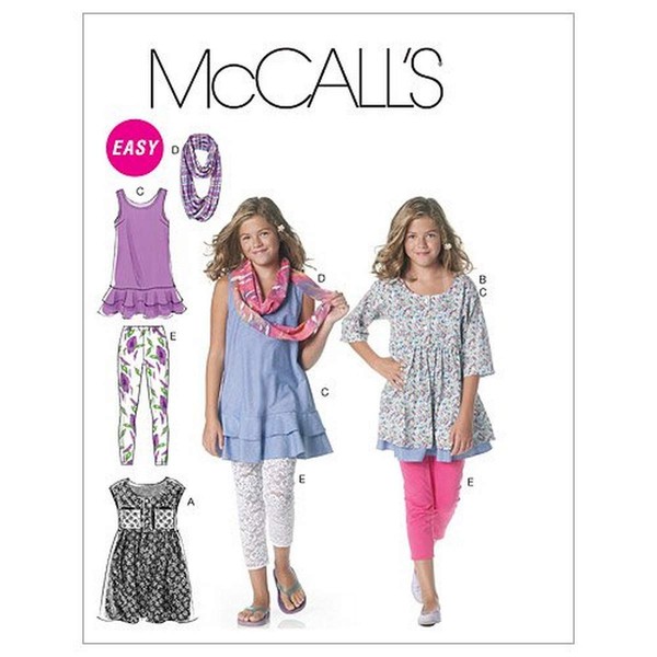 McCall's Patterns Girls'/ Girls' Plus Dresses, Scarf and Leggings, M6275 Size Girl [ 7-8 10-12 14 ], Pack of 1, White