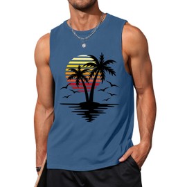 Tank Tops Men Sleeveless Shirts for Men Graphic Men's Tank Tops Hawaiian Beach Coconut Gym Tank Tops for Men Sleeveless Tops for Men Mens Tank Tops Summer Blue 3XL