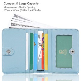 FT FUNTOR Small Wallet for Woman with Card Ladies Bifold Zipper Pocket RFID Blocking Leather Wallet Purse (Hand Graining Blue)