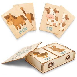 Lilli&Luki® Toy from 2 Years [20 Cards] Montessori | Children's Toy | Wood | Gift | Educational Games | Memo | Girl | Boy | Wooden Toy | Toys | Gift Ideas (Farm Animals)