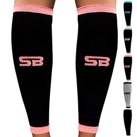 SB SOX Compression Calf Sleeves (20-30mmHg) for Men & Women - Perfect Option to Our Compression Socks - For Running, Shin Splint, Medical, Travel, Nursing, Cycling, and Leg Pain (Black/Pink, Small)