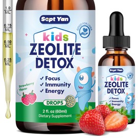 Zeolite Detox for Kids Zeolite Liquid Drops with L-Glutamine, Vitamin C, Zinc, Milk Thistle and Chlorella Extract for Detox & Cleanse, Immune, Energy, Cellular Health, Strawberry Flavor 2 Fl Oz