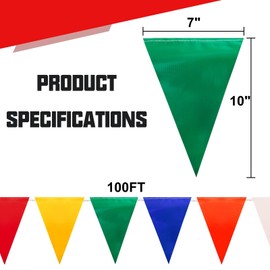 DEAYOU 2 Pack Multicolor Pennant Banner Flags, 100ft Safety Warning Flags on String, 7"x10" Perimeter Marking Flag for Flagging Parking Lot, Traffic Control, Construction Site, Rooftop, Party, Events