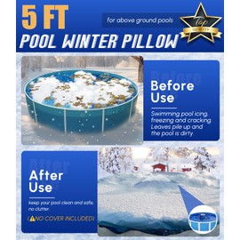 Angooni Unique Star-Shape 5FT Extra-Strong Pool Pillow for Winter - 0.4mm Thick PVC Pool Pillows, Sturdy Ropes & Boston Dual Valve, Reliable Above Ground Pool Closing Aid