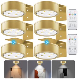 SIXDEFLY Picture Lights for Wall, 3 Lighting Modes Magnetic Art Display Light,Battery Operated Led Painting Light with Remote Control Dimmable & Timer,6Pack Gold