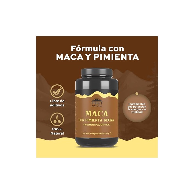 Maca Amarilla Con Pimienta Negra - 90 Cápsulas 500 mg