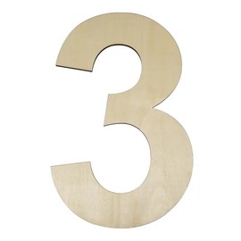HILAZA 17 Inch Large Wooden Number 3, 1/4 Inch Thick Unfinished Blank Wood Number Slice Sign Board for Wall Decor, Craft, DIY Project, Birthday Wedding Party Decoration