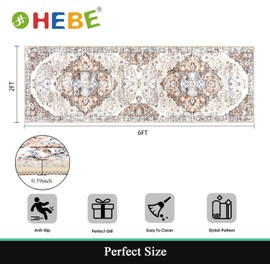 HEBE Hallway Runner Rug 2'x6' Washable Vintage Distressed Area Rugs Non Slip Laundry Rug Runner Boho Floor Carpet Runners for Hallways Entryway Laundry Room Kitchen Bathroom