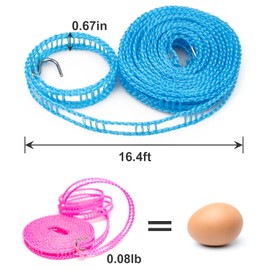 3 Pack Portable Clotheslines 1.64ft, Windproof Nylon Clothes Line Rope, Adjustable Non-Slip Clotheslines for Outdoor Indoor Travel Laundry Drying Hanging Clothes (Blue Pink Green Colors)
