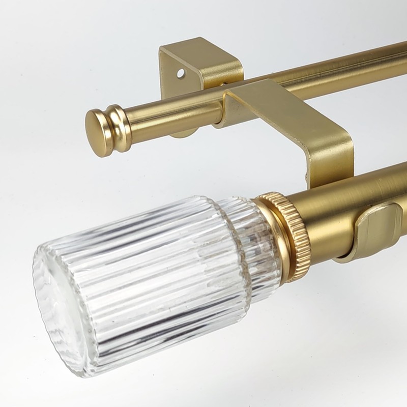 ILAISIHOME 1-1/8 Inch Diameter Gold Curtain Rods with Ribbed Glass