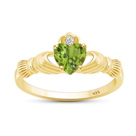 Jewel Zone US Heart Cut Simulated Peridot & Cubic Zirconia Claddagh Ring In 14k Yellow Gold Over Sterling Silver Jewelry Gift For Her Ring Size-8