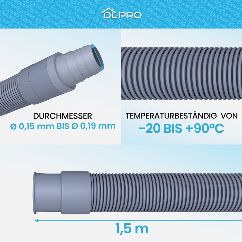 DL-pro 1.5 m Drain Hose Extension Diameter 19 mm, Universal