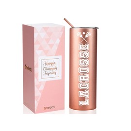 Onebttl Lacrosse Gifts for Teen Girls, Women, 20oz Skinny Travel Tumbler with Stainless Straw for Women, Rose Gold