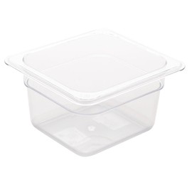 Vogue Reusable Polycarbonate Plastic 1/6 Gastronorm Container 100mm, Clear, Food Storage, -40°C to 100°C, Transparent, Dishwasher Safe | U240