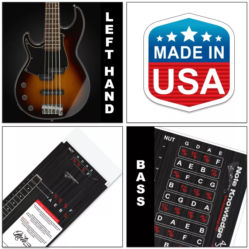 Note Knowledge Left Hand Bass Guitar Fretboard Note Map Decals