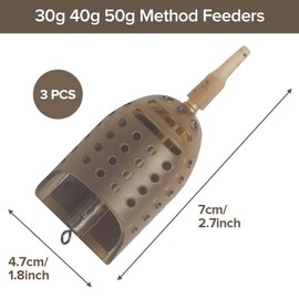 Realure 3 Pcs Pellet Method Feeder with 30g 40g 50g Weight Marker,Inline Pellet Feeder Maggot Feeders Fishing Accessories for Carp Fishing & Coarse