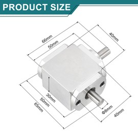 sourcing map Gear Box 90 Degree Right Angle Bevel Gearbox 1:1 Right Single Output Shaft 1 Module 20 Teeth Bevel Gear Aluminum Frame Simple Mechanical DIY Module 8mm Shaft,65x66x30mm(LxWxH)