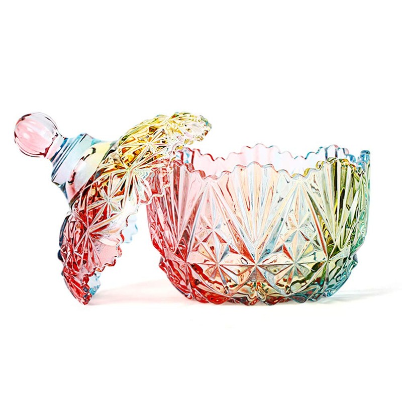 Danmu 1Pc Colorful Glass Storage Jar with Lid Candy Cookie