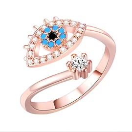 PET Seeker Evil Eye Ring in Gold I Ward off Negative Energy I Rings Women I Look Fashionable with this Unique and Eye-catching Accessory I Adjustable Rings for Women (Rose Gold)