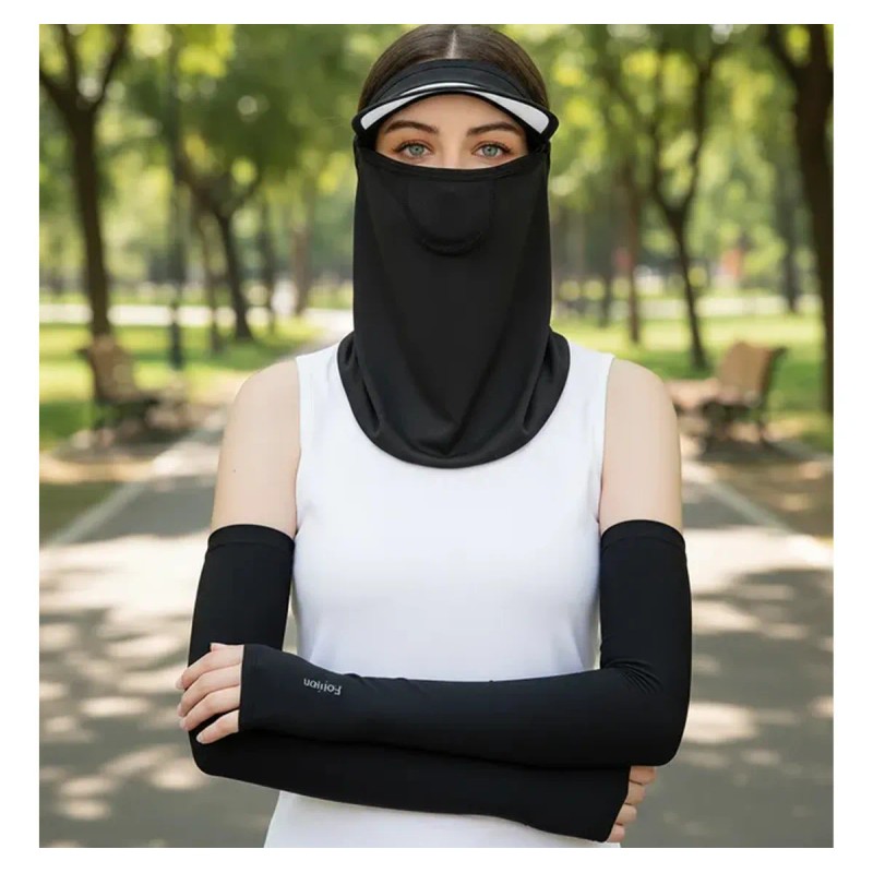 3pcs Mangas Elasticidad Protectora Uv Y Máscara Sombrero Sol