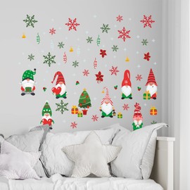 WALPLUS 80x140cm Christmas Combo Decorations Wall Stickers Xmas Gnomes with Colourful Snowflakes Wall Art Window Display Clings Display Decals Living Room Sale Clearance Living Room Bedroom DIY Gift
