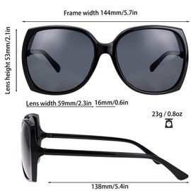 The Fresh Women's Oversized Square Jackie O Cat Eye Hybrid Butterfly Fashion Sunglasses - Exquisite Packaging (723301-Black, Grey Polarized Lens)