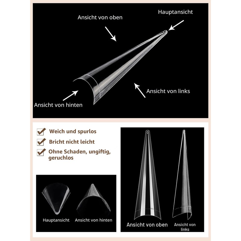 Stiletto Nail Tips 500 Pieces Half Cover Without C Curve