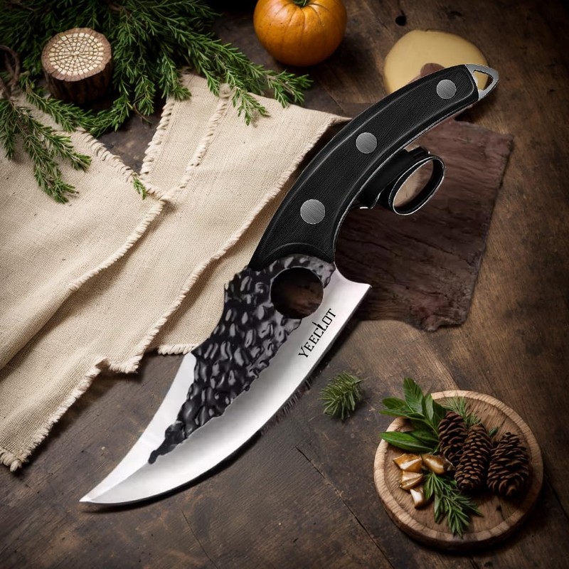 Cuchillo Forjado a Mano Vikingo，Yeeclot Martillado Cuchillos Chef De Cocina