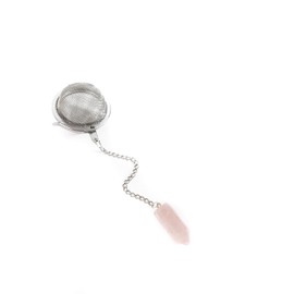 Crystal Tea Infuser - Loose Leaf Tea Steeper with Genuine Rose Quartz Gemstone Charm For Tea, Herbal Drink - 2” Stainless Steel Mesh Ball Tea Filter with 1.25” Crystal Pendant (Rose Quartz)