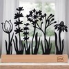 UNUS Silhouette Decorative Flower Meadow Metal with Bamboo Wooden Base,