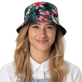 Lipodo Flower Bucket Reversible Hat for Women, Made of 100% Cotton, 2-in-1 Fishing Hat, Crushable, Lined with Cotton, Wine-Coloured or Flowers, Sun Hat, Hat Spring/Summer, darkblue, M