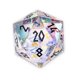 Norse Foundry K9 Rainbow Glass D20 Dice - 30mm Hand-Carved Boulder® - Black Font for Tabletop Roleplaying Games - Premium K9 Glass with Reflective Prismatic Colors