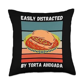 Vintage Easily Distracted By Torta Ahogada Retro Food Lover Throw Pillow, 18x18, Multicolor