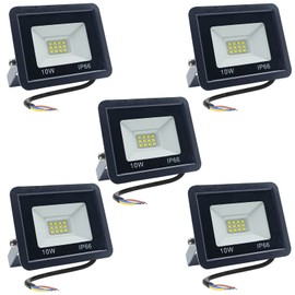 Meision LED Outdoor Spotlight, 10 W, LED Spotlight, Cool White, 6500 K, IP66 Waterproof, 850 lm, Super Bright Aluminium Floodlight, LED Outdoor Spotlight for Yard, Garage, Garden, Hallway, Pack of 5