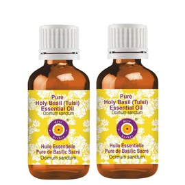 Deve Herbes Pure Holy Basil Essential Oil (Ocimum Sanctum) Steam Distilled (Pack of Two) 10ml X 2 (0.66 oz)