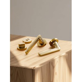 SORWDUERM Door Handle Pvd Gold Door Handle Set Matte Stainless Steel Door Handle for Front Door and Interior Door L Shape Round Rosette Toilet