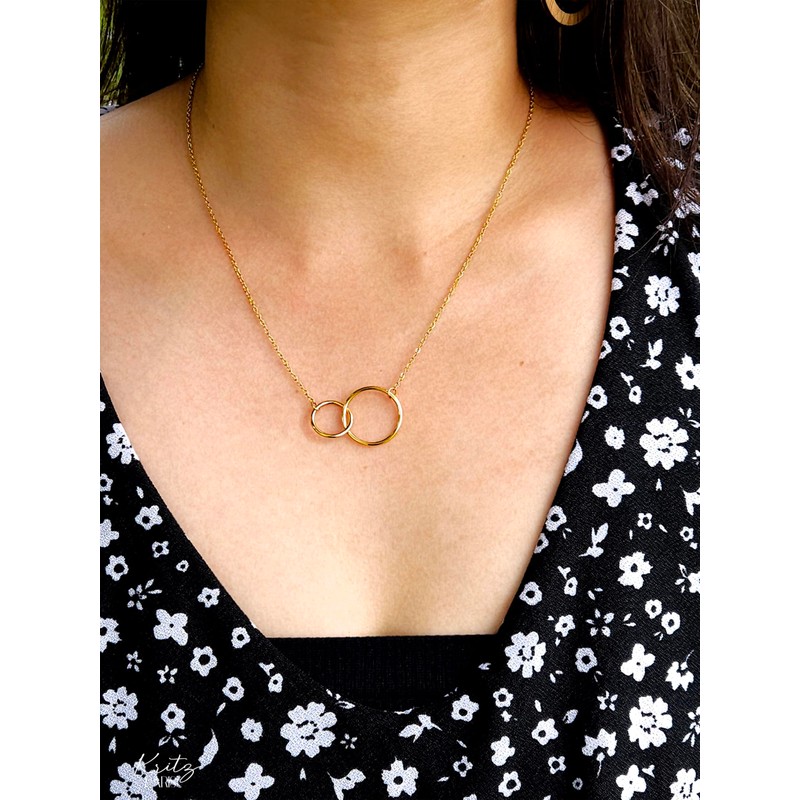 Kritz Women's Necklace Circle Pendant with 2 Rings Gold or