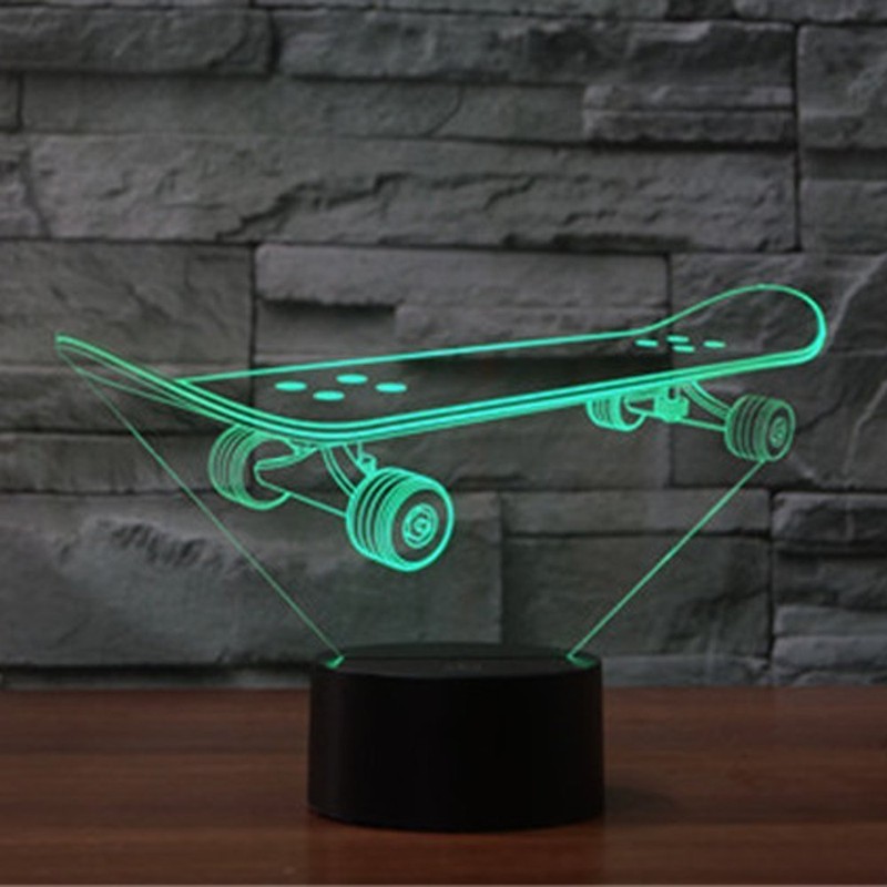 Optical Illusion 3D Skateboard Night Light 16 Colors Changing Remote