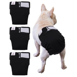 CuteBone Washable Dog Diapers Female No Tail Hole 3 Pack Reusable Doggie Period Training Pants for Docked-Tail Frenchie French Bulldog Boston Terrier Without Tail WWD21L