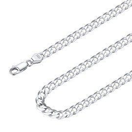 Solid 925 Sterlings Silver 5mm Flat Miami Curb Cuban Link Chain, Hip Hop Punk Chain Necklace Jewelry Thin Neck Chain for Men Women 28"