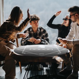 Soozier 24 inch Round Poker Mat, Texas Hold'em Non-Slip Rubber Poker Table Top, Water-Resistant Portable Poker Table Mat with Smooth Surface Carrying Bag, Black