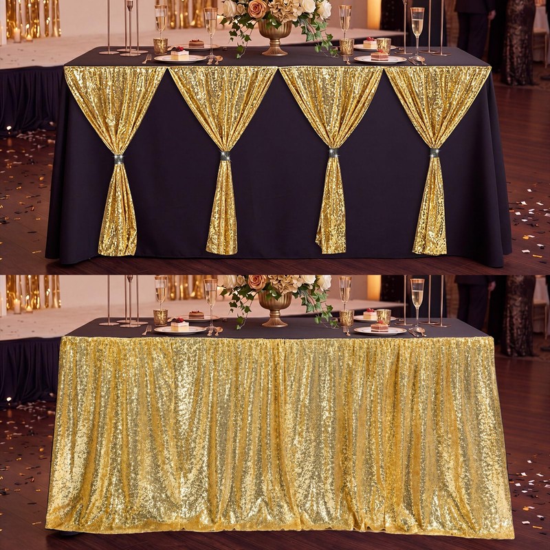 Moukeren 6 ft Gold Sequin Tutu Table Skirt Teacher Table